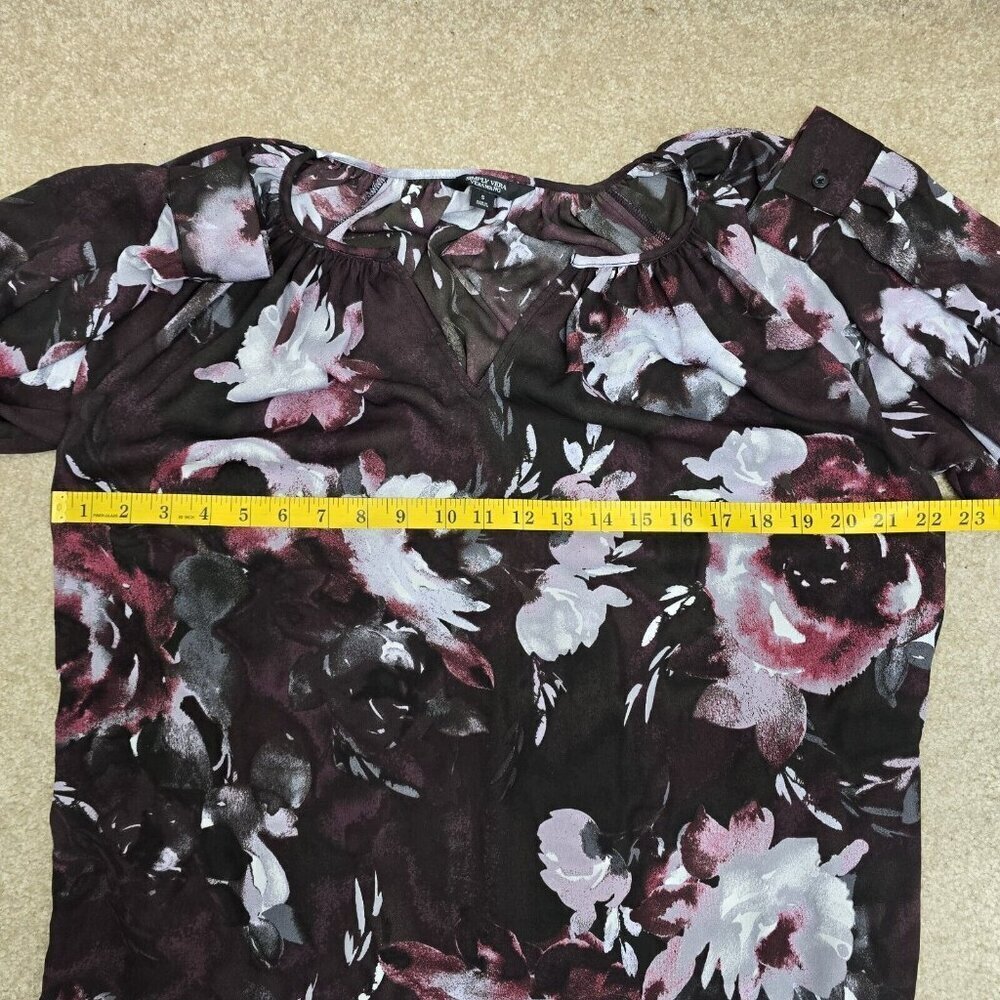 Simply Vera Vera Wang Semi Sheer Long Sleeve Blouse Plum Floral Sheer Sz Small - Picture 7 of 8